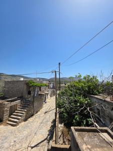 an alley in an old building with stairs and trees at Sidirounda Traditional House 1 in Sidiroúnta