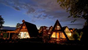 a house with its lights on at night at Bodenseehäusle in Immenstaad am Bodensee