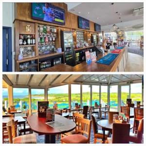 a restaurant with a bar with tables and chairs at 11 Oaklands in Porchfield