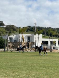 two people riding horses in a field at Sotogrande Polo Experience Luxury Villa in Sotogrande