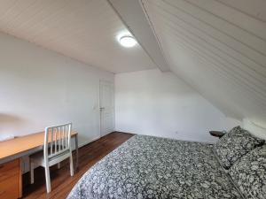 a bedroom with a bed and a desk and a chair at La Chambre Claire in Strasbourg