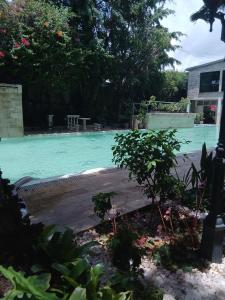 a large swimming pool with a wooden deck at Sunny Garden in Antananarivo