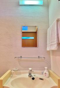 a bathroom with a sink and a mirror at KiyomizuGaku Guesthouse in Keage +25 photos