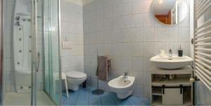 a bathroom with a toilet and a sink and a shower at Il Pergolato in Cannero Riviera +1 photo