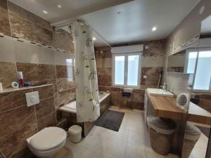 a bathroom with a toilet and a sink and a tub at La Chambre Claire in Strasbourg
