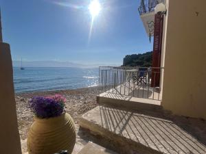 a person sitting on the beach with a bouquet of flowers at Castle View Serenity in Koroni +15 photos