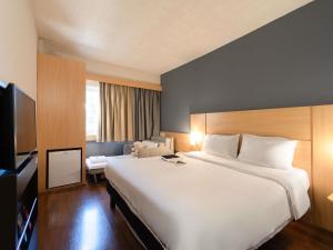 a hotel room with a large bed and a television at ibis Paulinia in Paulínia