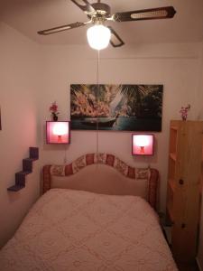 a bedroom with a bed with two lights on the wall at Town House in Pego in Pego