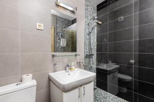 a bathroom with a sink and a toilet and a mirror at Lavender Bay Apartment C21 in Donji Morinj +30 photos