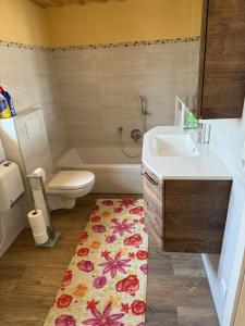 a bathroom with a tub and a sink and a toilet at Apostel Haus in Solnhofen
