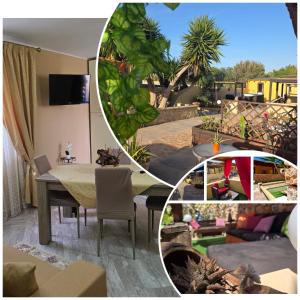 a collage of photos of a living room and a dining room at Villa la Perla in Lampedusa