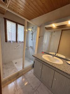 a bathroom with a sink and a shower at La Digeonne in Chabeuil