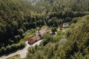 an aerial view of a house in a forest at Die "Alte Schmelz"- Boutique-Landhotel & Restaurant in Bad Dürkheim