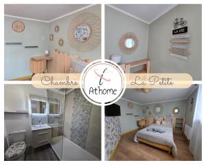 a collage of four pictures of a room at Maison d'hôtes "At'Home" in Ault