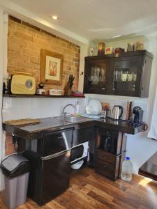a kitchen with a sink and a counter top at LejasVāgneris in Tukums