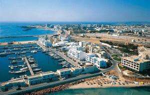 an aerial view of a harbor with boats in the water at Duplex Marina Monastir in Monastir