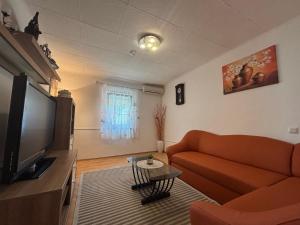 a living room with a couch and a television at Kuća BORNA in Crikvenica