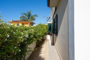 a walkway next to a building with a palm tree at Mediterranea Modica - Seaside Home in Marina di Modica