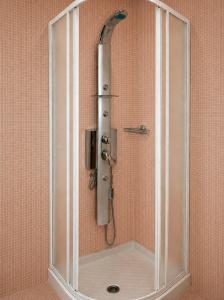 a shower with a glass enclosure in a bathroom at Villa Georgia in Vitsa +30 photos