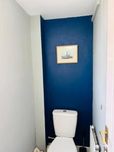 a bathroom with a blue wall and a white toilet at sinton House in Bransford +15 photos