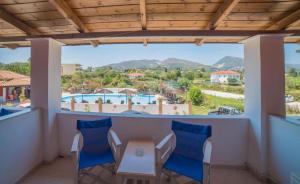 a balcony with a table and chairs and a view at Porto Koukla Beach in Lithakia +20 photos