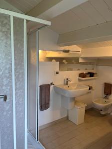 a bathroom with a sink and a shower and a toilet at I tre platani in Marina di Massa +18 photos