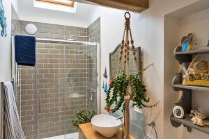 a bathroom with a shower and a sink at Finest Retreats - The Rectory Nook Annexe in Saint Teath +20 photos