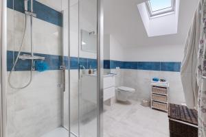 a bathroom with a shower and a toilet at Chambre D'hôtes - Chambre Marine in La Plaine-sur-Mer +17 photos
