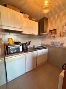 a small kitchen with a microwave and a sink at SPACIEUX STUDIO 3 étoiles SUR BOLQUERE PYRENEES 2000 in Font-Romeu