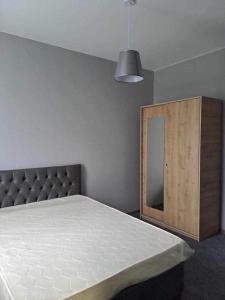 a bedroom with a large bed and a mirror at Mari's Villa in Batumi