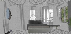 a drawing of a bedroom with a bed and a couch at Villa F-GRÅ in Fårösund