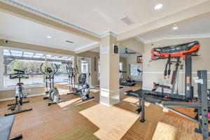 a gym with treadmills and ellipticals at Pool & Lake Access! Sherrills Ford Tiny Home in Sherrills Ford