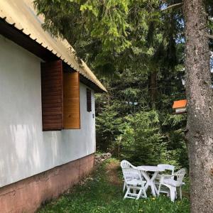 a table and chairs sitting outside of a house at Black Lake House Dajovic in Žabljak