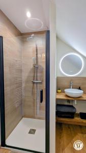 a bathroom with a shower and a sink at Clos de Vellerot in Saint-Pierre-en-Vaux +20 photos