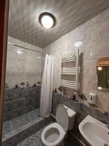 a bathroom with a toilet and a sink at Ezo in Tbilisi City