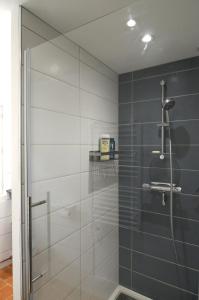 a shower with a glass door in a bathroom at Le Petit Musée in Loches +15 photos