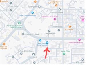 a map of dublin with a red arrow at Appartement cozy Bonamoussadi, WIFI & Goupe électrogène in Douala