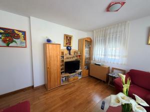a living room with a couch and a television at Apartamento Liencres in Liencres