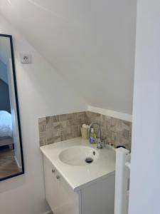a bathroom with a sink and a mirror at Entre Terre & Sel in Clohars-Carnoët