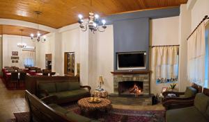 a living room with a fireplace and a tv at Hotel Filoxenia in Portaria