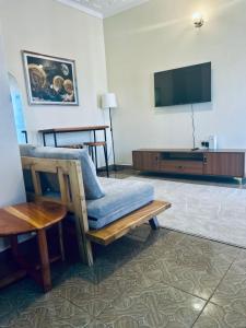 a living room with a couch and a tv at Robchen homes in Entebbe