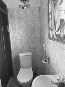 a bathroom with a white toilet and a sink at Robchen homes in Entebbe