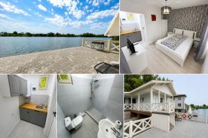 a collage of pictures of a house on the water at LAGUNA VERDE Balotesti in Baloteşti