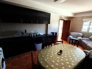 a kitchen and living room with a table and a sink at Vio's Home in Serra de El-Rei