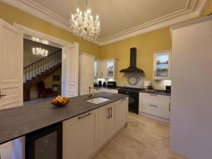 a large kitchen with a sink and a stove at Chateau de Briand in Luxé