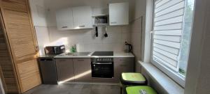 a small kitchen with a sink and a stove at Monterunterkunft Revant WE 2 in Arnstadt
