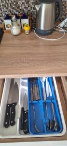 a drawer filled with utensils in a kitchen at Elizabeth in Komárom