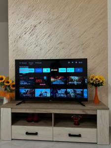 a flat screen tv sitting on top of a cabinet at Laki in Donji Štoj +10 photos