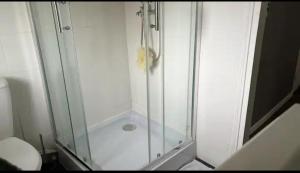 a shower with a glass door in a bathroom at Appartement T2 Proche du CH d'Arras in Sainte-Catherine