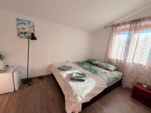 a small bedroom with a bed and a window at GuestHouse Flora in Koper